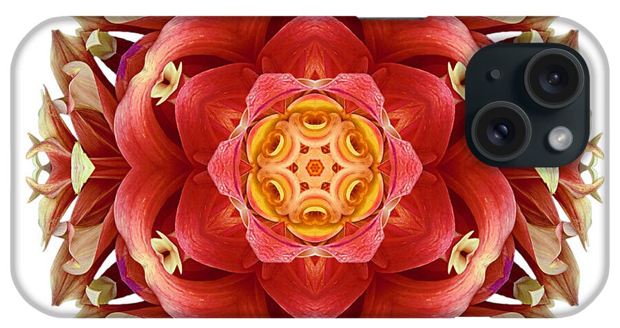 Flower iPhone Case featuring the photograph Red and Yellow Dahlia III Flower Mandala Whtie by David J Bookbinder