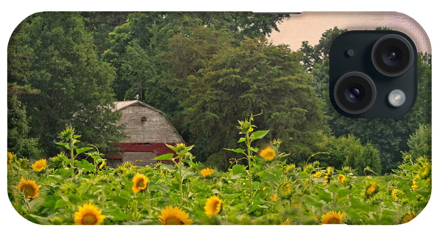 Red Barn iPhone Case featuring the photograph Red Barn Among The Sunflowers by Sandi OReilly
