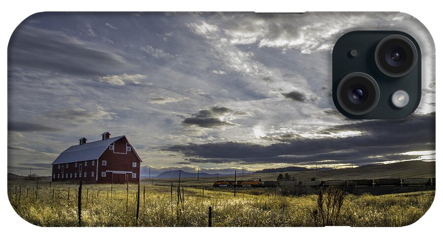 Greenland iPhone Case featuring the photograph Red Barn Southbound Train by Kristal Kraft