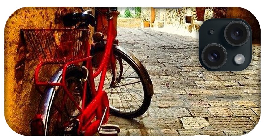 Bicycle iPhone Case featuring the photograph #red #bicycle On The Street In #tuscany by Zipquote Com