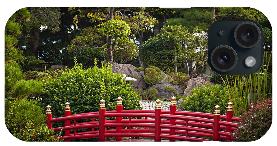 Japanese iPhone Case featuring the photograph Red bridge in Japanese garden by Elena Elisseeva