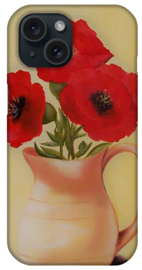 Flowers iPhone Case featuring the painting Red Flowers in Clay Pot by Joni McPherson