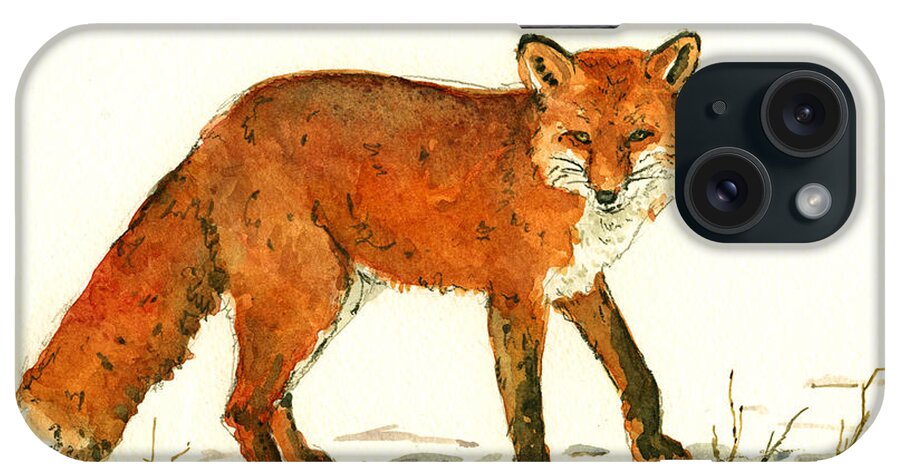 Red iPhone Case featuring the painting Red Fox in the snow by Juan Bosco