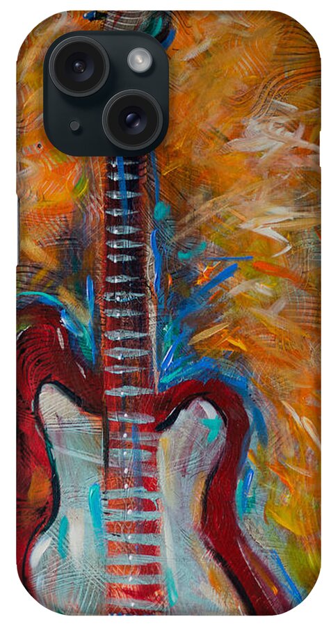 Guitar iPhone Case featuring the painting Red Guitar by Linda Olsen