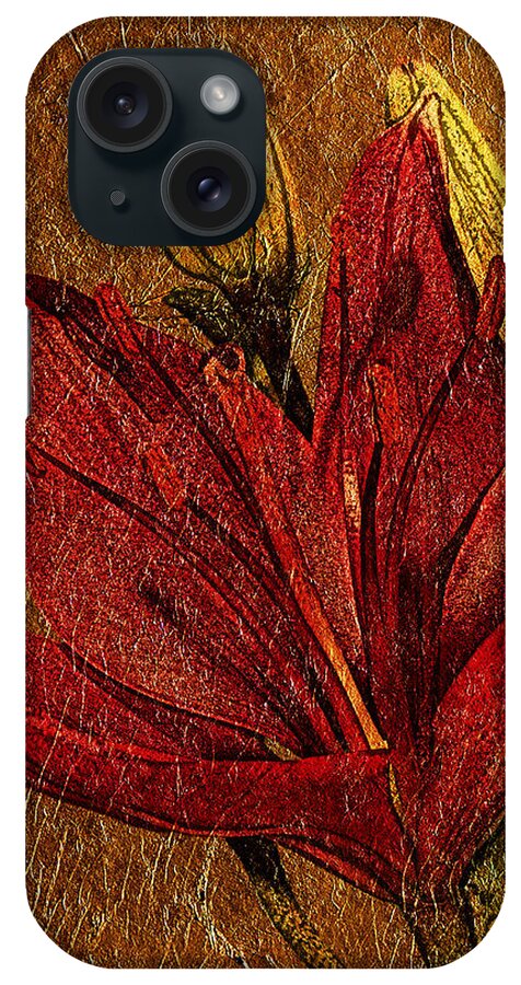 Flower iPhone Case featuring the photograph Red Lily Gold Leaf by Phyllis Denton