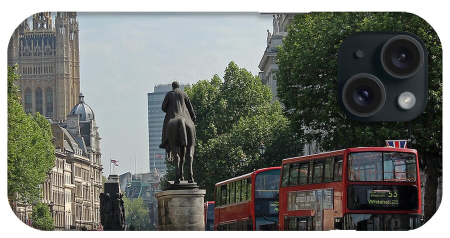Red London Bus iPhone Case featuring the photograph Red London bus in Whitehall by Tony Murtagh