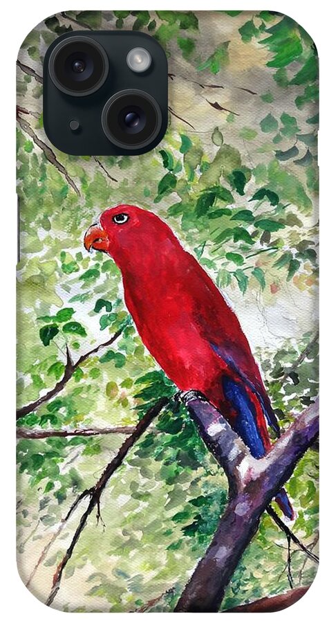 Bird iPhone Case featuring the painting Red Parrot of Papua by Jason Sentuf
