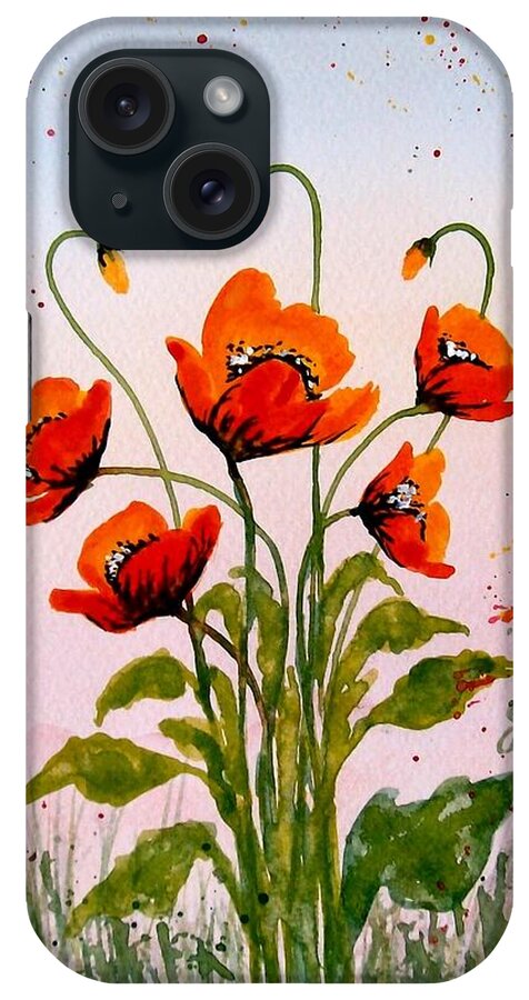 Red Poppies iPhone Case featuring the painting Red Poppies original watercolor by Georgeta Blanaru