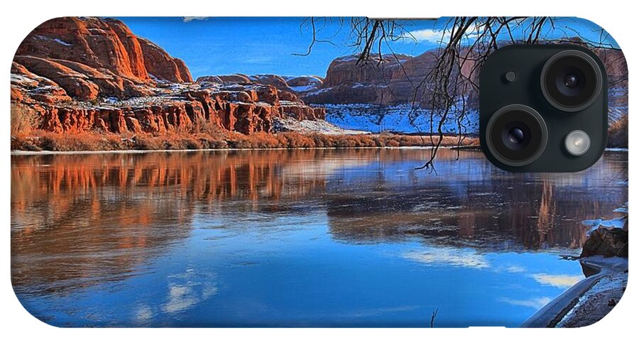 Moab Utah iPhone Case featuring the photograph Red Rocks Ice And Blue Skies by Adam Jewell