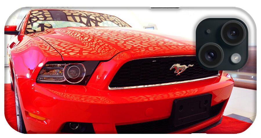 Ford Mustang iPhone Case featuring the photograph Red Savage Beauty. Ford Mustang by Jenny Rainbow