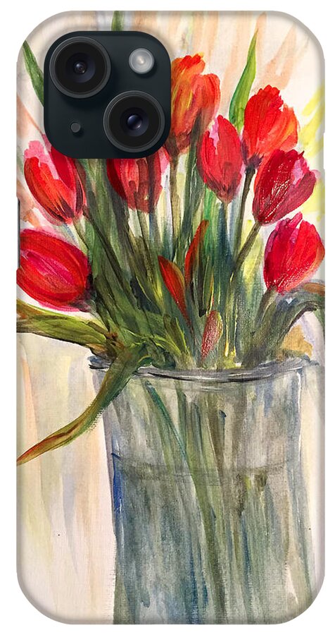 Tulips Card iPhone Case featuring the painting Red Tulips by Dorothy Maier