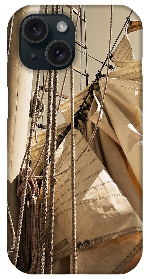 Reefing iPhone Case featuring the photograph Reefing the Mainsail In Sepia by Jani Freimann