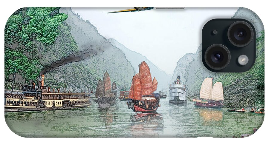 Boats iPhone Case featuring the digital art Refugees on the Yangtze by Steve Karol