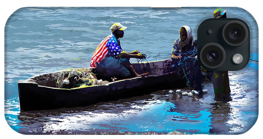 Lake iPhone Case featuring the painting Repairing the Net at Lake Victoria by Anthony Mwangi