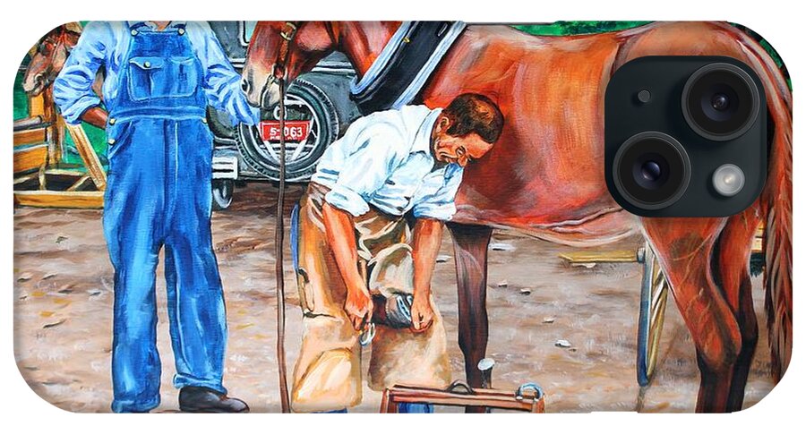Farrier iPhone Case featuring the painting Reshoeing the Farm Mule by Karl Wagner