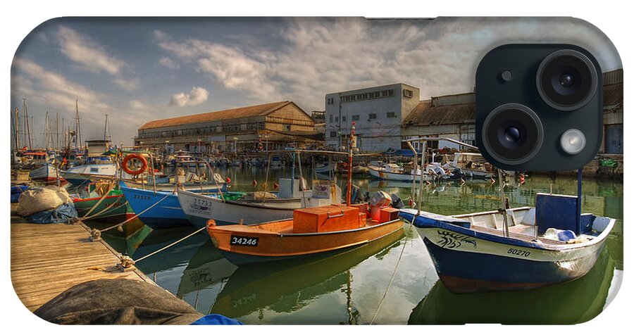 Israel iPhone Case featuring the photograph resting boats at the Jaffa port by Ron Shoshani