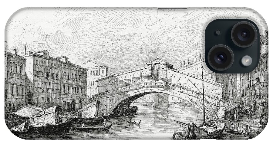 Italian Culture iPhone Case featuring the photograph Rialto Bridge, Venice, Engraving by Goldhafen