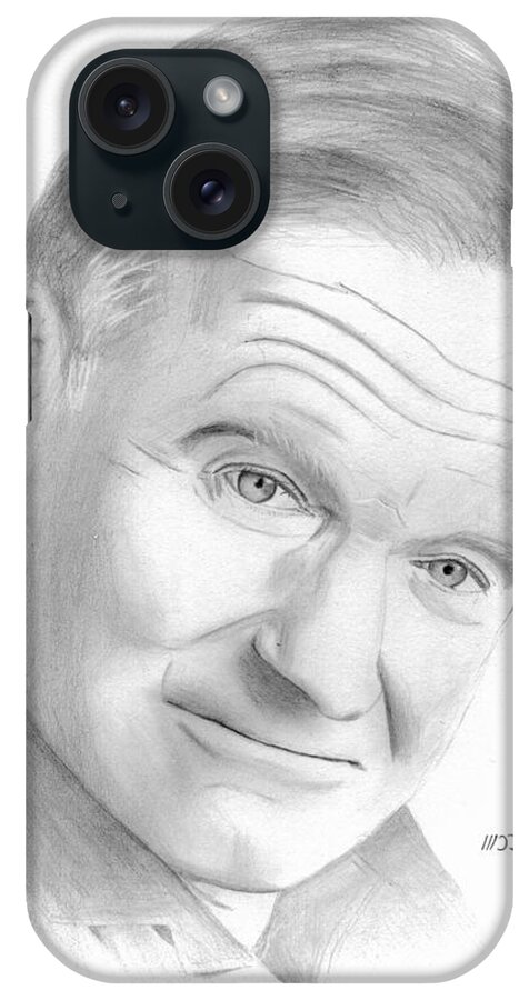 Robin Williams iPhone Case featuring the drawing Robin Williams by Pat Moore