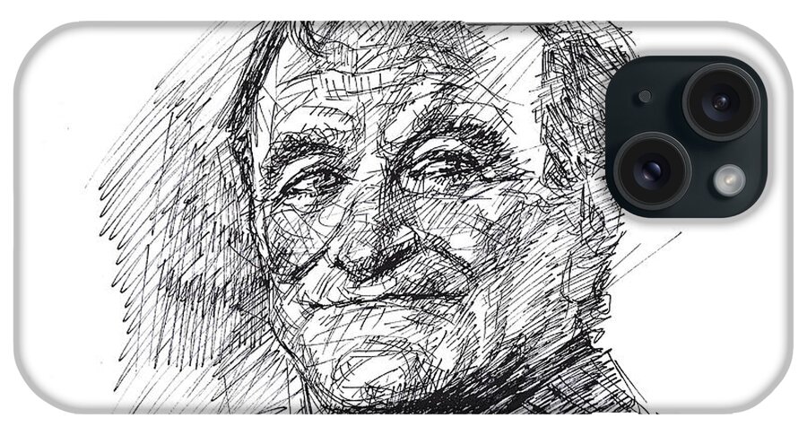Robin Williams iPhone Case featuring the drawing Robin Williams by Ylli Haruni