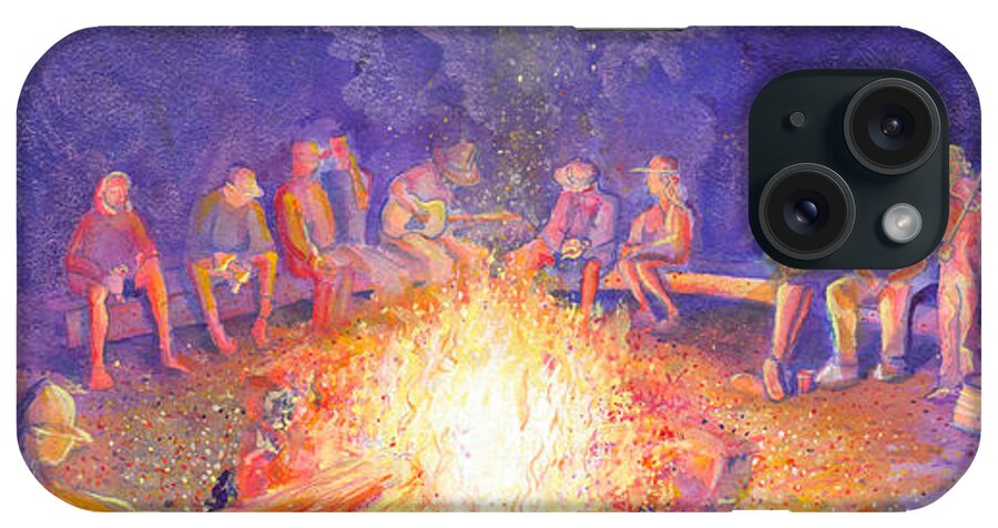 Roots Retreat iPhone Case featuring the painting Roots Retreat Campfire Jam by David Sockrider