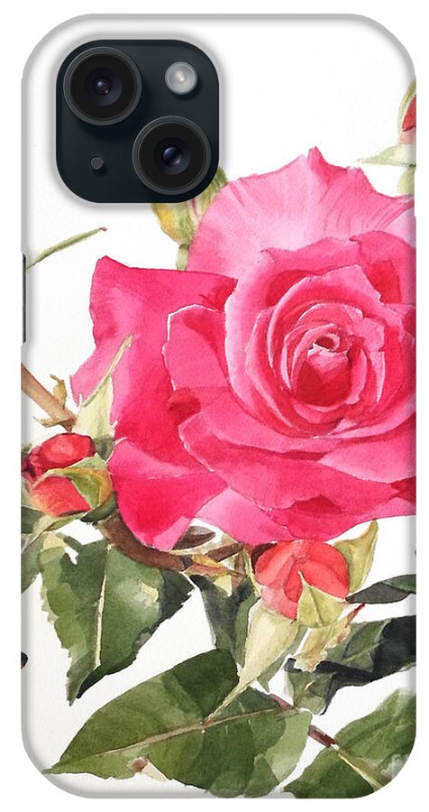Greta Corens Artist iPhone Case featuring the painting Watercolor Red Rose Margaret by Greta Corens