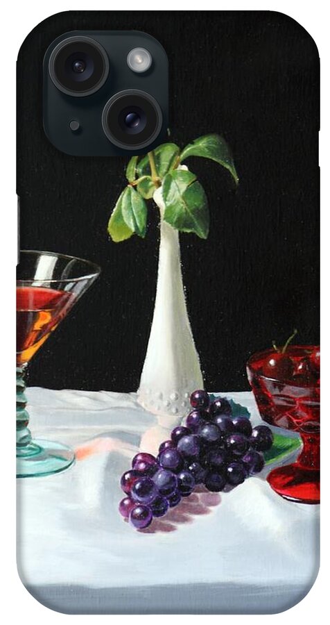 Still Life iPhone Case featuring the painting Rose wine and fruit by Glenn Beasley