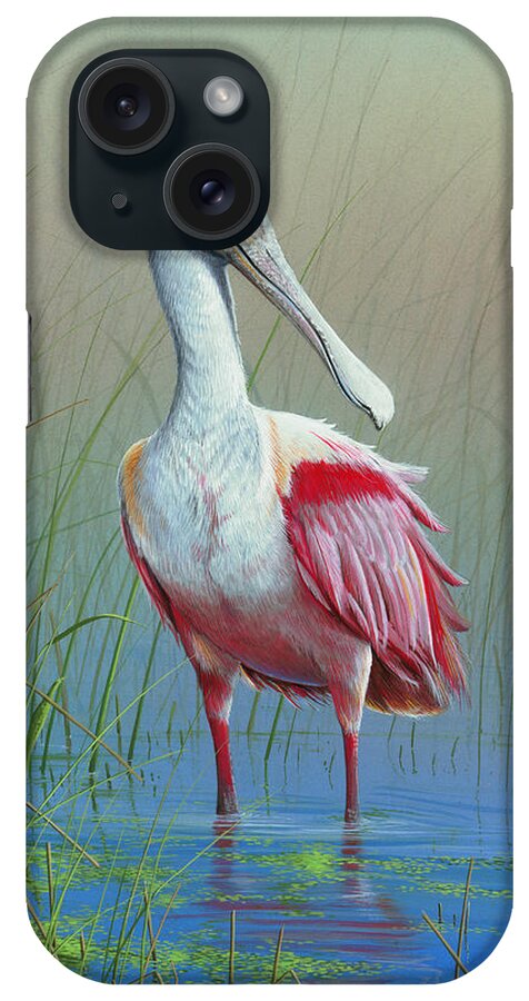 Roseate Spoonbill iPhone Case featuring the painting Roseate Spoonbill by Mike Brown