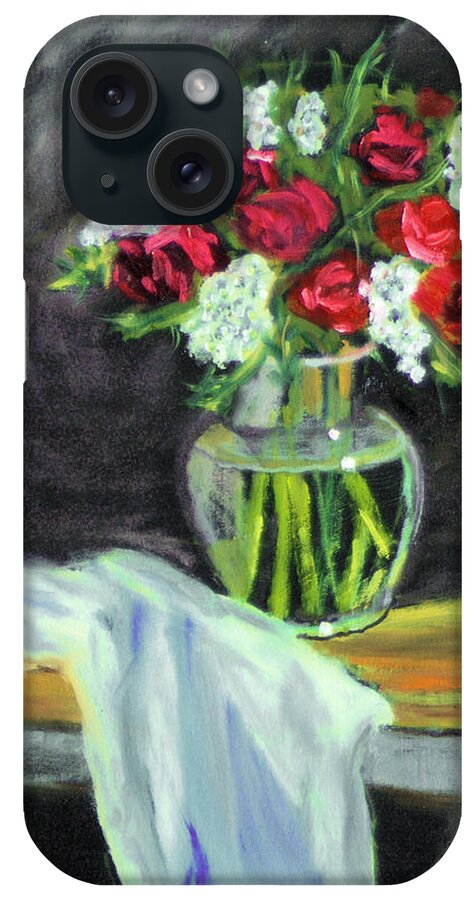 Rose Flower Vase Still Life Cloth Bouquet iPhone Case featuring the painting Roses for Mother's Day by Michael Daniels