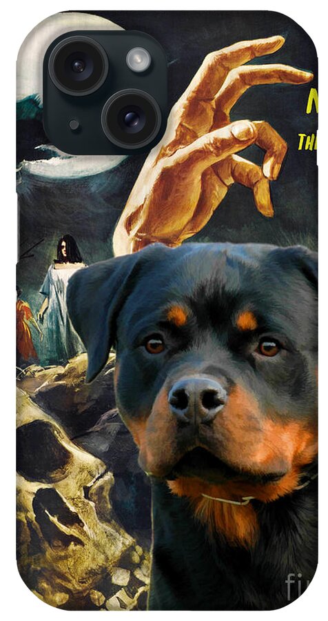 Rottweiler iPhone Case featuring the painting Rottweiler Art Canvas Print - Night of the Living Dead Movie Poster by Sandra Sij