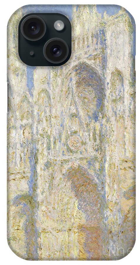 Impressionist; Church; Gothic; Sun; Portal; Porch; Portico; Ouest; Soleil; Ensoleille iPhone Case featuring the painting Rouen Cathedral West Facade by Claude Monet