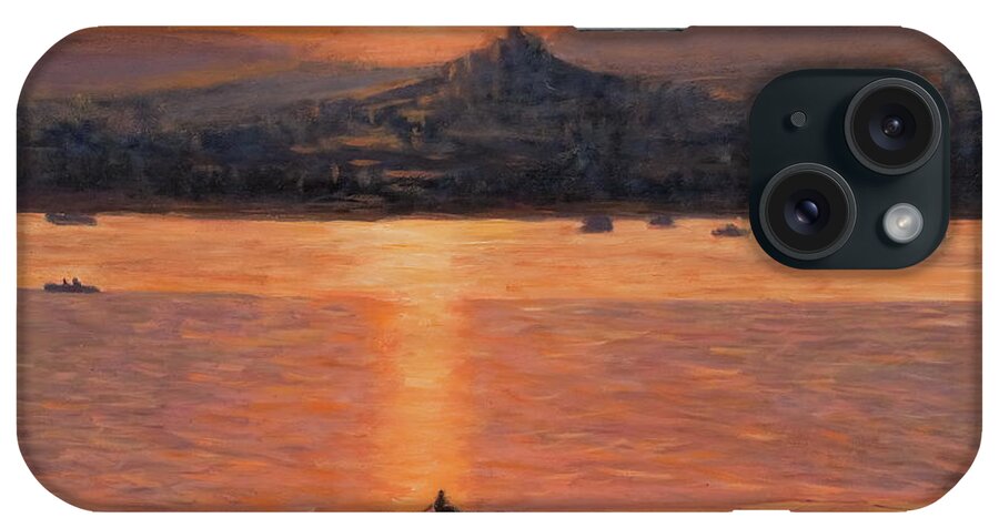 Row Kayak Sunset iPhone Case featuring the painting Rowing In The Sunset by Marco Busoni