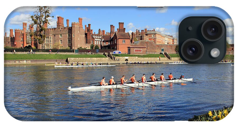 British English Countryside Landscape Rowing On The Thames At Hampton Court iPhone Case featuring the photograph Rowing on the Thames at Hampton Court by Julia Gavin