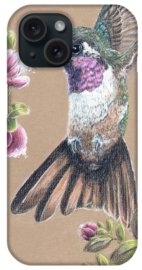 Hummingbird iPhone Case featuring the drawing Ruby Throated Hummingbird by Pris Hardy