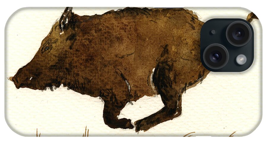 Wild iPhone Case featuring the painting Running boar by Juan Bosco