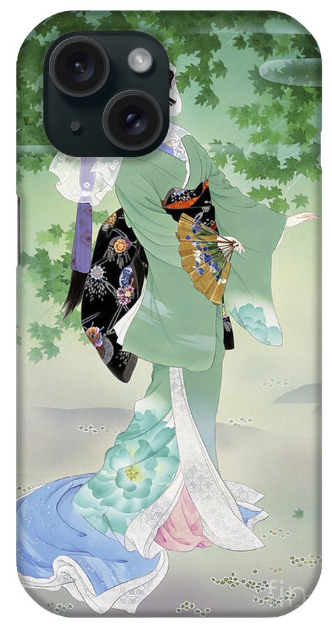Haruyo Morita iPhone Case featuring the digital art Ryokufu Emerald Wind by MGL Meiklejohn Graphics Licensing