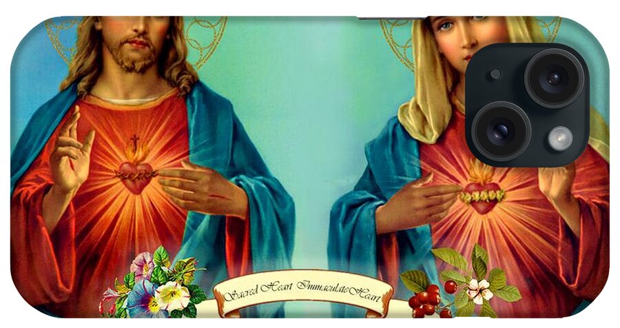 Jesus iPhone Case featuring the painting Sacred Heart Immaculate Heart by Movie Poster Prints