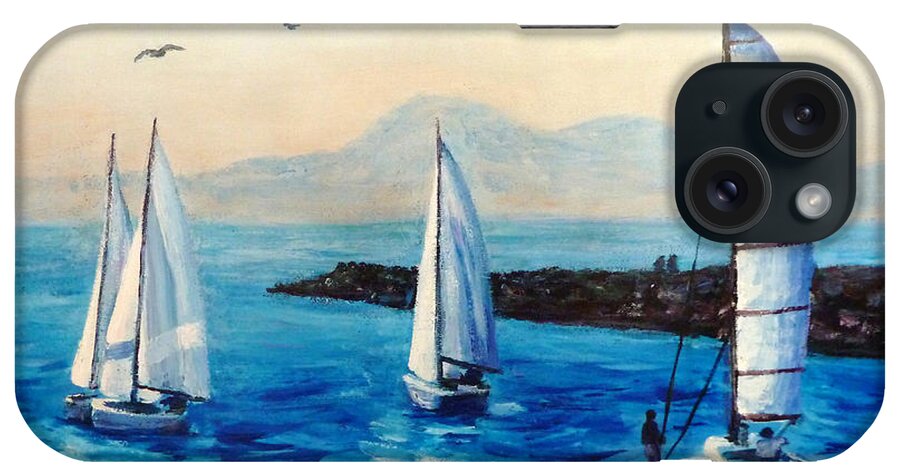 Sailboats iPhone Case featuring the painting Sailboats by Cheryl Del Toro