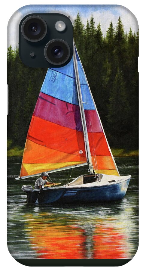 Sailboat iPhone Case featuring the painting Sailing on Flathead by Kim Lockman