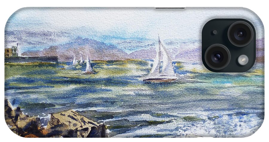 Boats iPhone Case featuring the painting San Francisco Bay from Richmond Shore Line by Irina Sztukowski