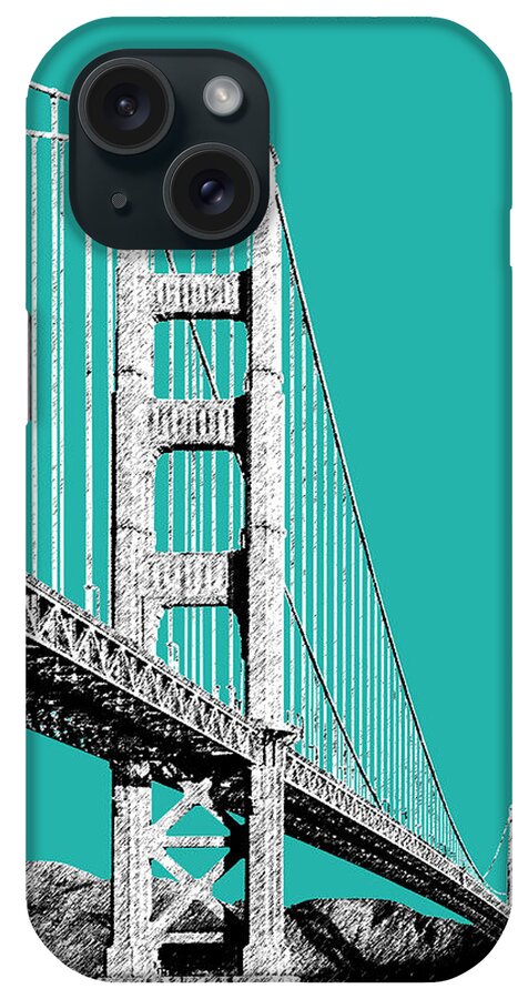 Architecture iPhone Case featuring the digital art San Francisco Skyline Golden Gate Bridge 2 - Teal by DB Artist