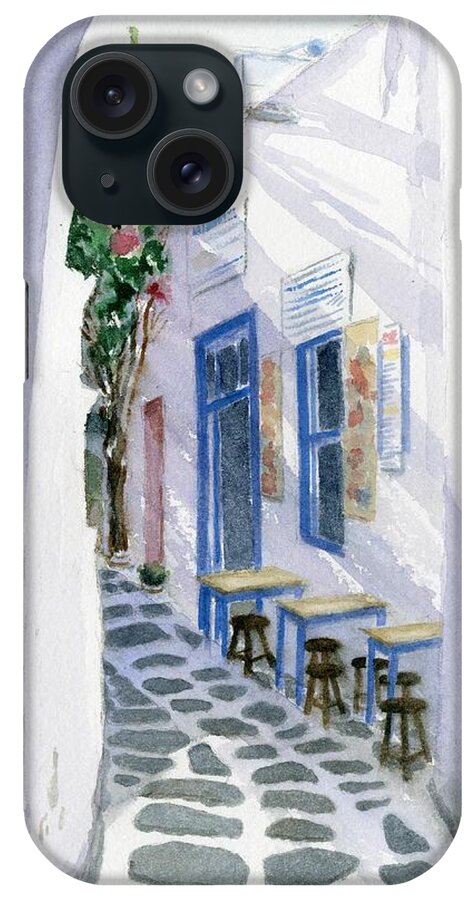 Santorini iPhone Case featuring the painting Santorini Cafe by Marsha Elliott
