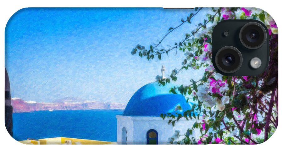 Oia Santorini Greece Sunset Island Sea Tourism Travel Architecture iPhone Case featuring the painting Santorini Grk4166 by Dean Wittle