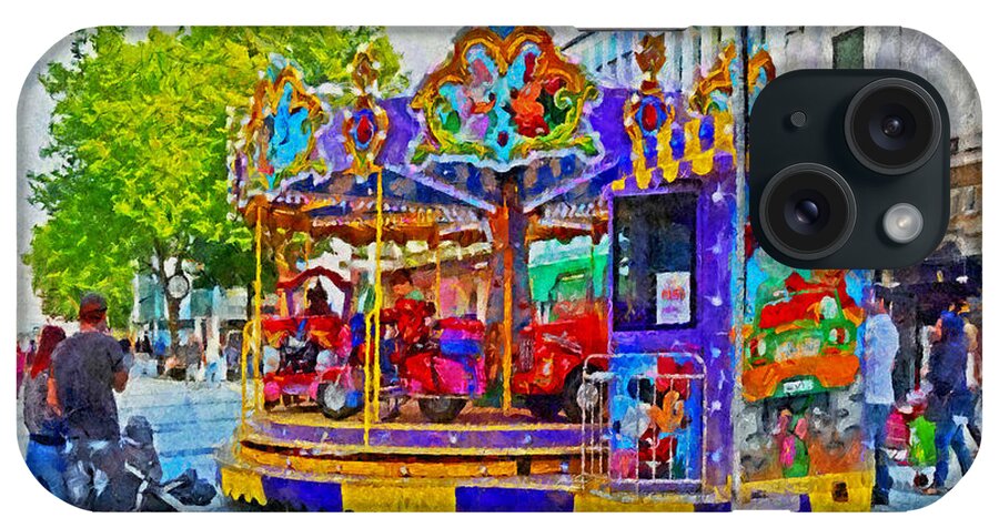 Carousel iPhone Case featuring the digital art Saturday fun on Queen Street in Cardiff Wales by Digital Photographic Arts
