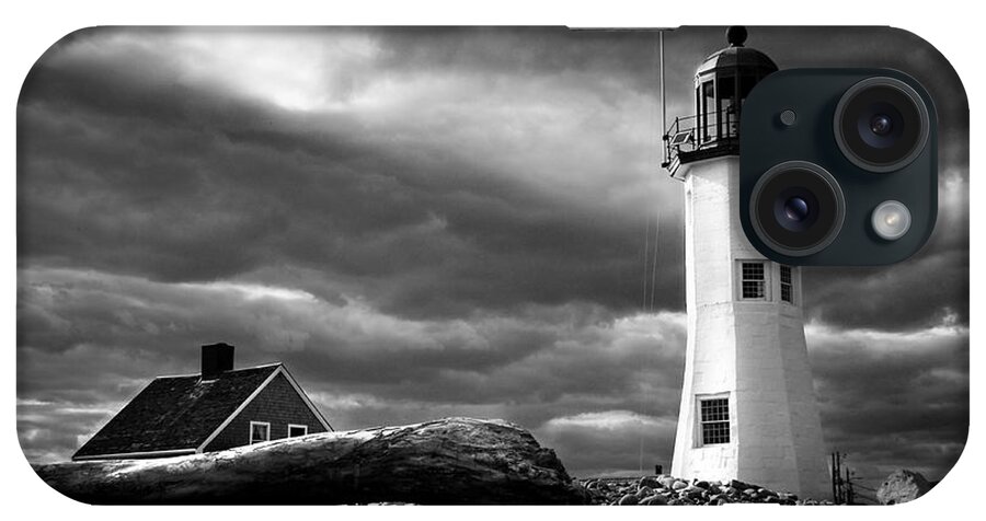 Scituate Lighthouse iPhone Case featuring the photograph Scituate lighthouse under a stormy sky by Jeff Folger