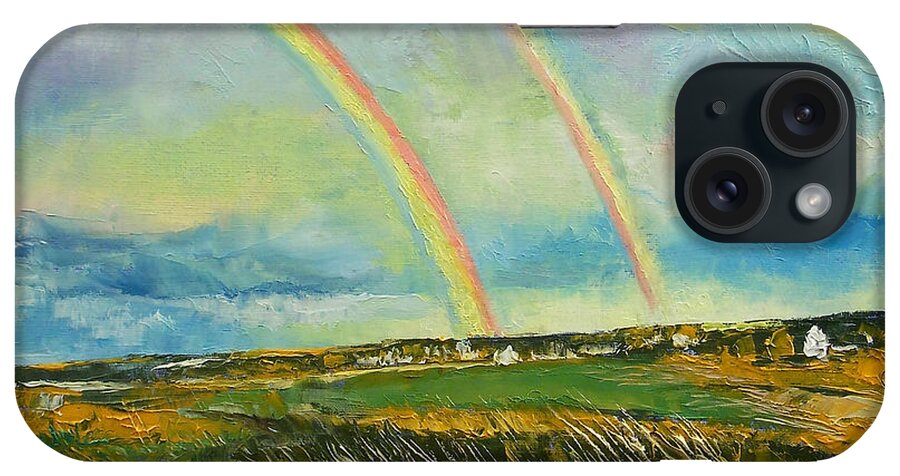 Scotland iPhone Case featuring the painting Scotland Double Rainbow by Michael Creese