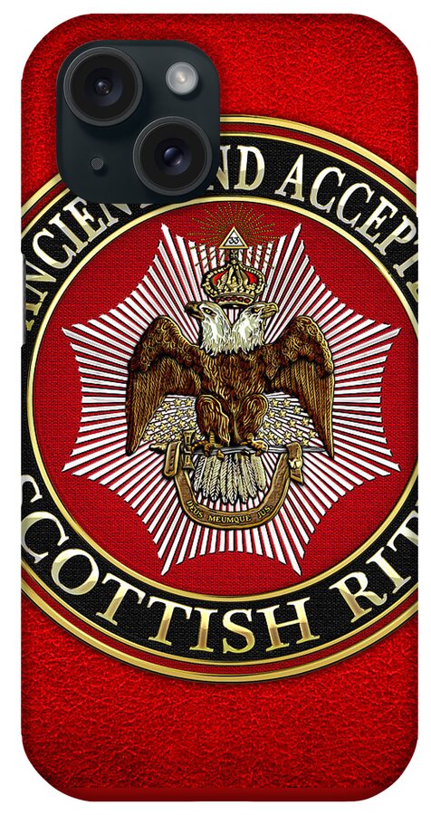 'scottish Rite' Collection By Serge Averbukh iPhone Case featuring the digital art Scottish Rite Double-headed Eagle on Red Leather by Serge Averbukh