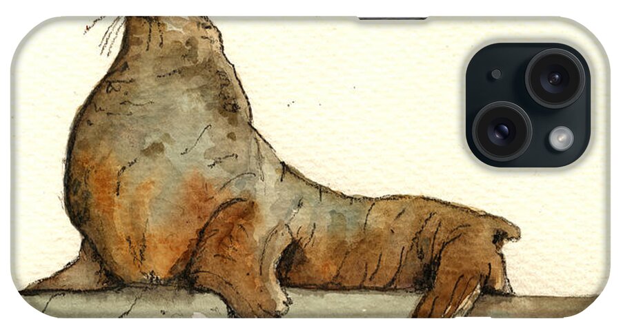 Walrus iPhone Case featuring the painting Sea lion by Juan Bosco