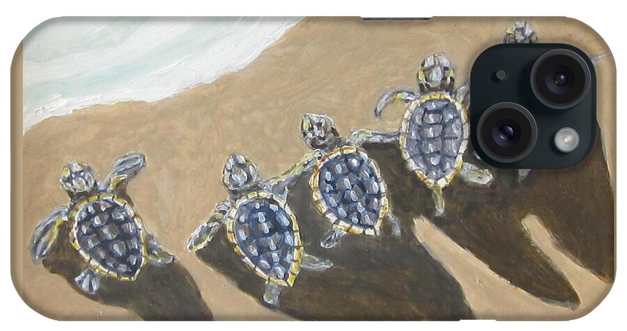 Turtles iPhone Case featuring the painting Sea Turtle Babes by Anne Marie Brown
