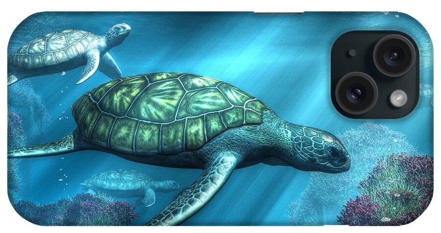 Sea Turtles iPhone Case featuring the digital art Sea Turtles by Daniel Eskridge