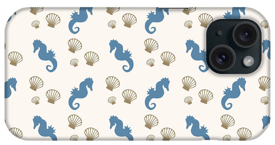 Seahorse iPhone Case featuring the mixed media Seahorse and Shells Pattern by Christina Rollo